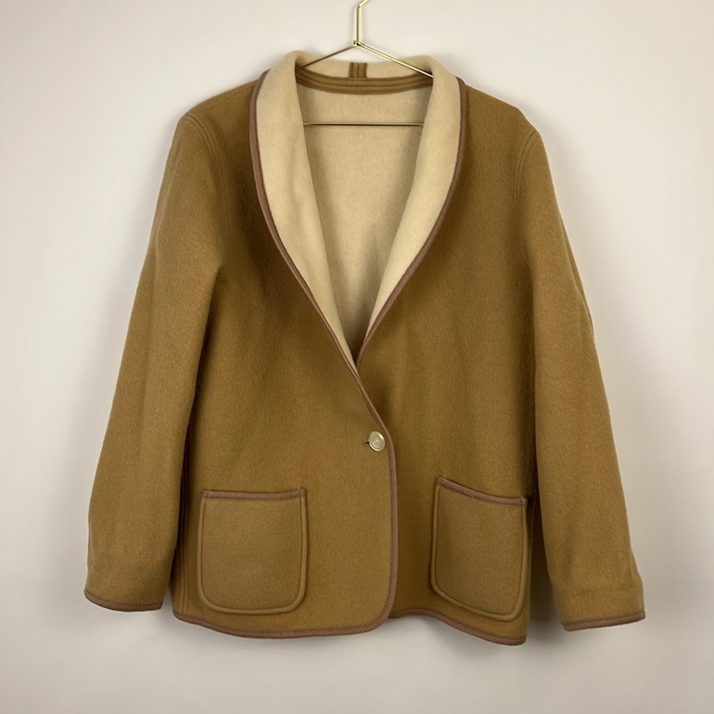 Turnaround by Cuddlecoat wool jacket reversible brown and cream M - Picture 2 of 15